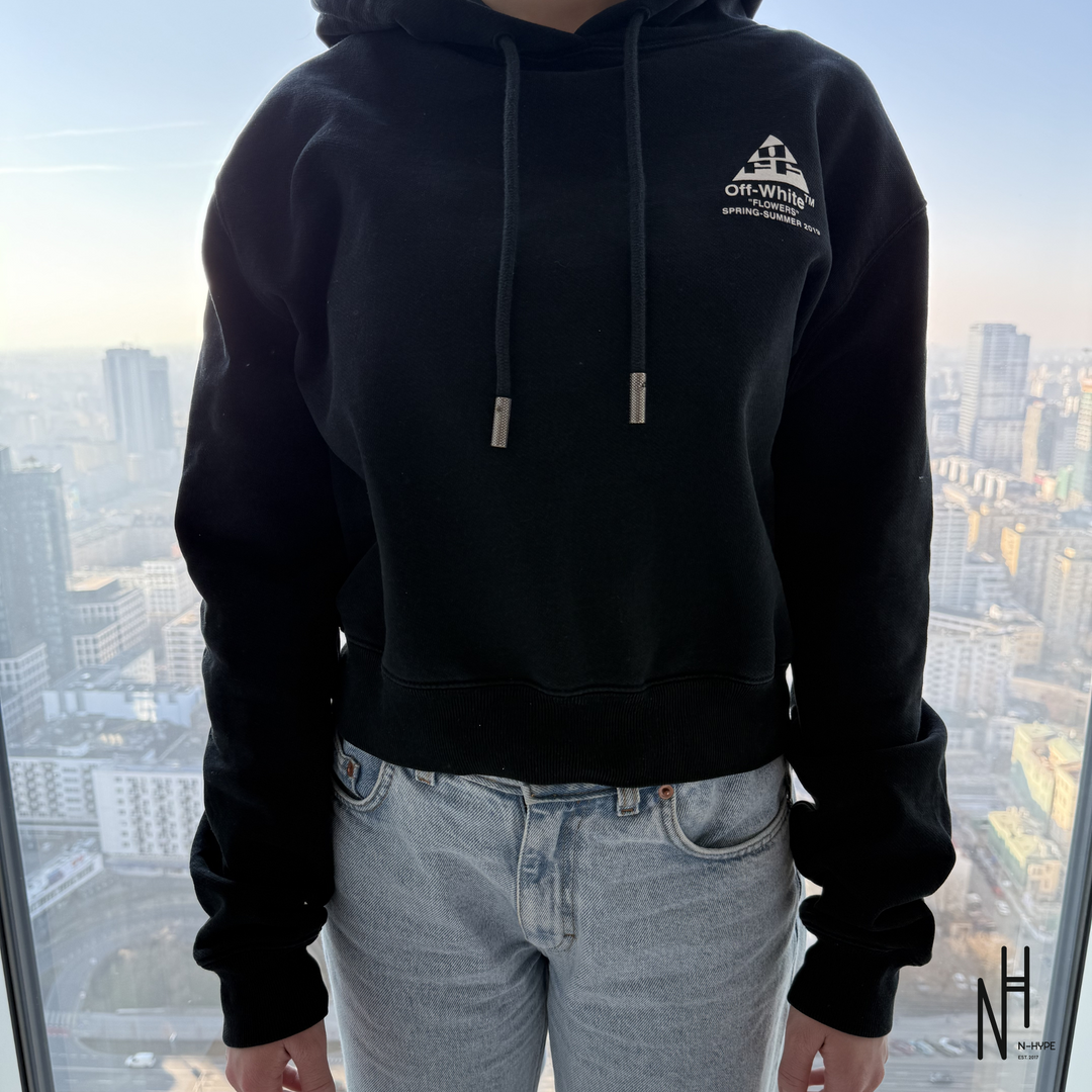 OFF-WHITE Logo Printed Cropped Sweatshirt Hoodie w kolorze czarnym N-Hype.