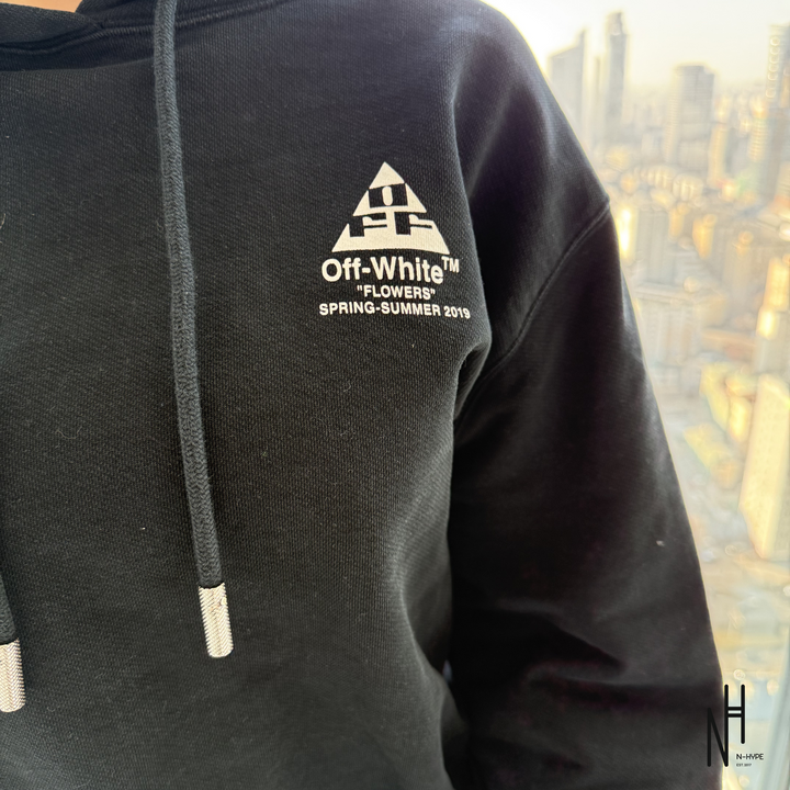 OFF-WHITE Logo Printed Cropped Sweatshirt Hoodie In Black N-Hype streetwear hoodie.