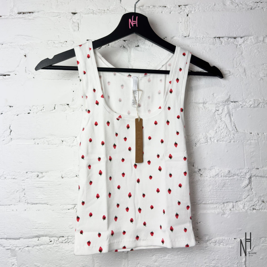 SKIMS Cotton Rib Tank Snow Strawberry Print top N-Hype women's streetwear fashion