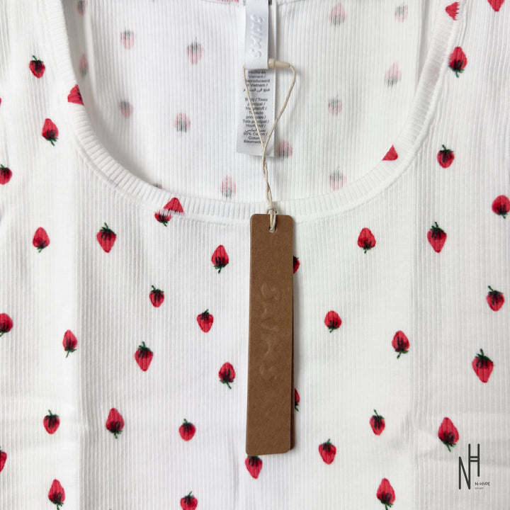 SKIMS Cotton Rib Tank Snow Strawberry Print koszulka damska N-Hype