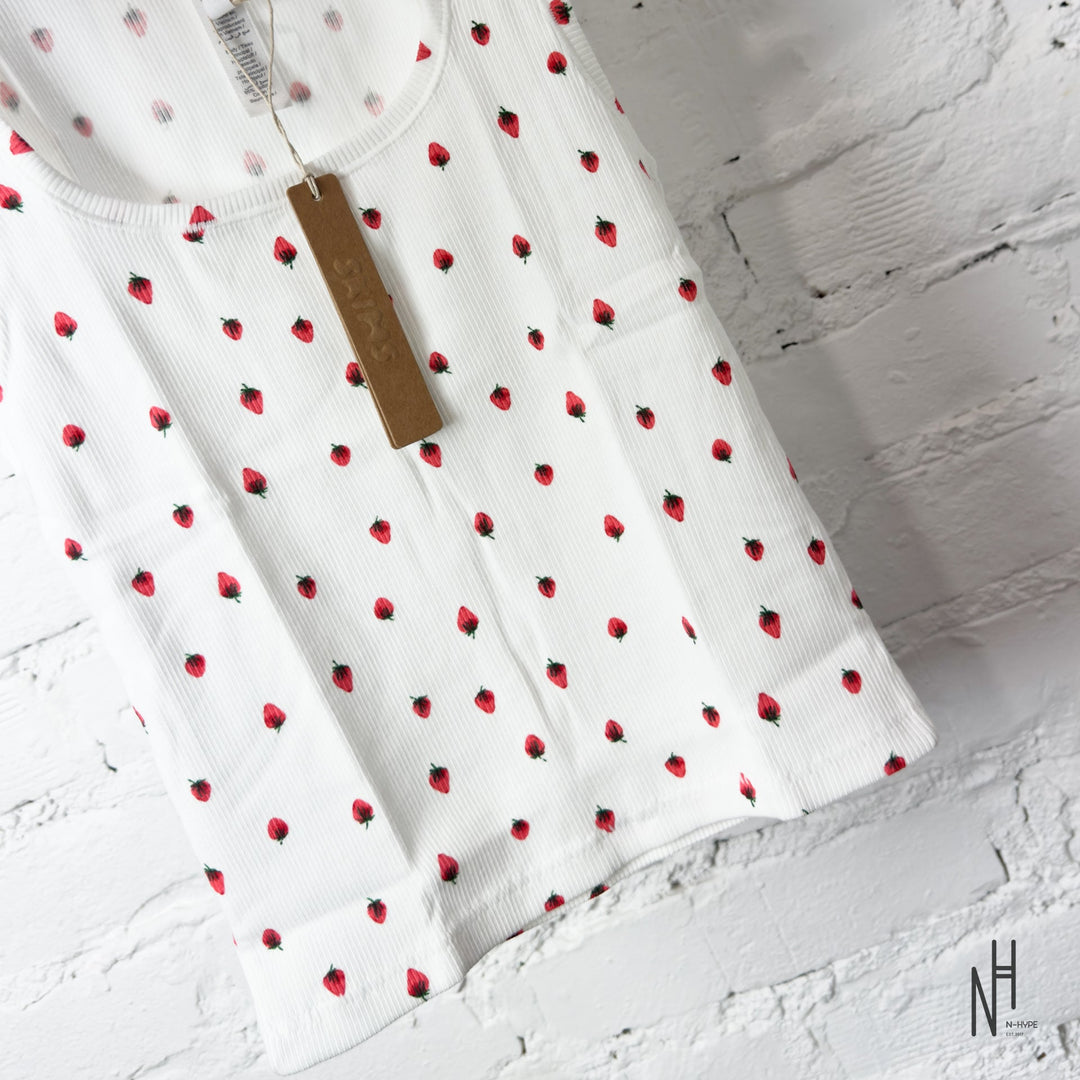 SKIMS Cotton Rib Tank Snow Strawberry Print koszulka damska N-Hype