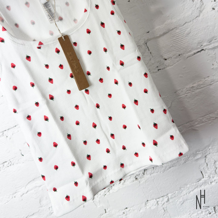 SKIMS Cotton Rib Tank Snow Strawberry Print koszulka damska N-Hype