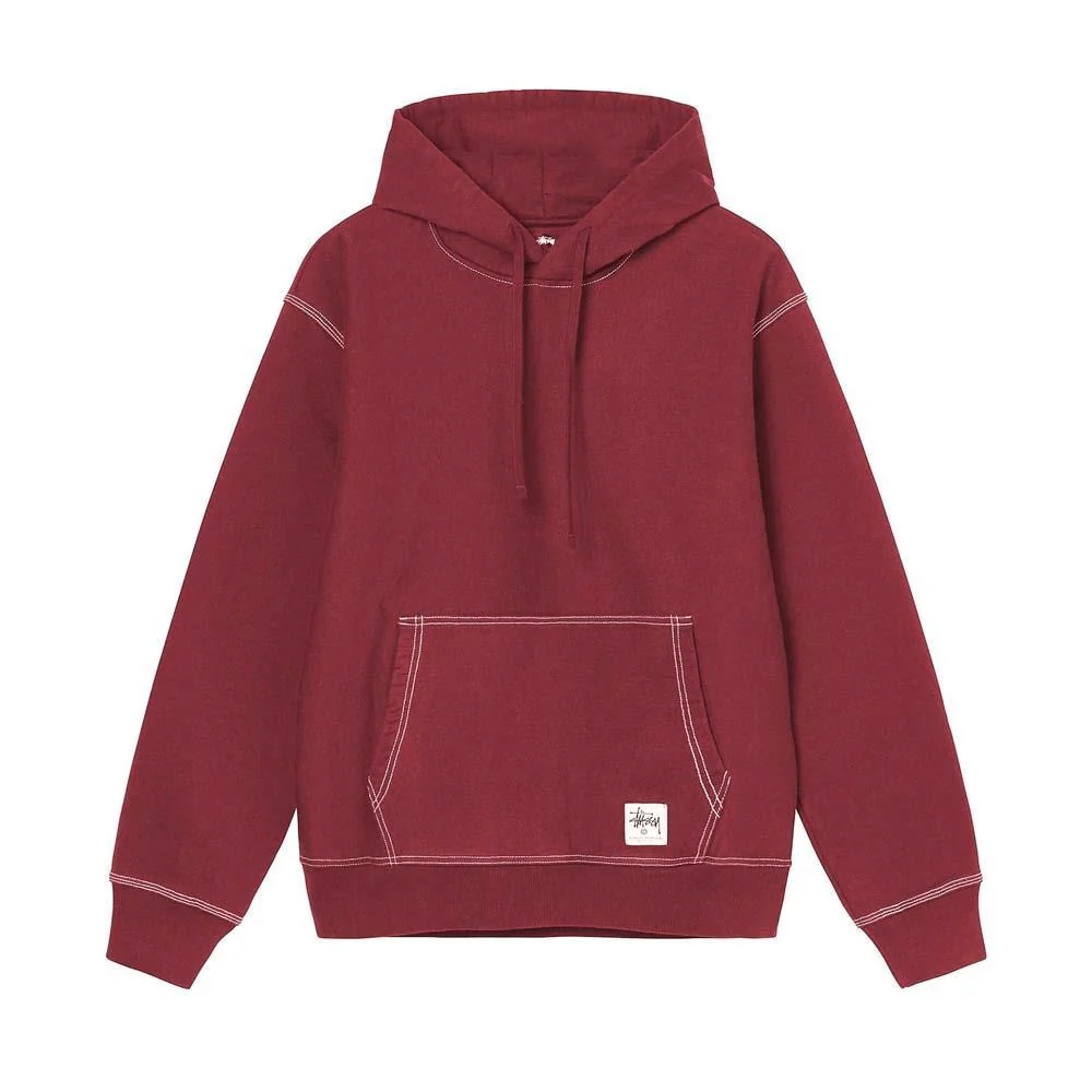 Stussy Contrast Stitch Label Hoodie Berry N-Hype sweatshirt.