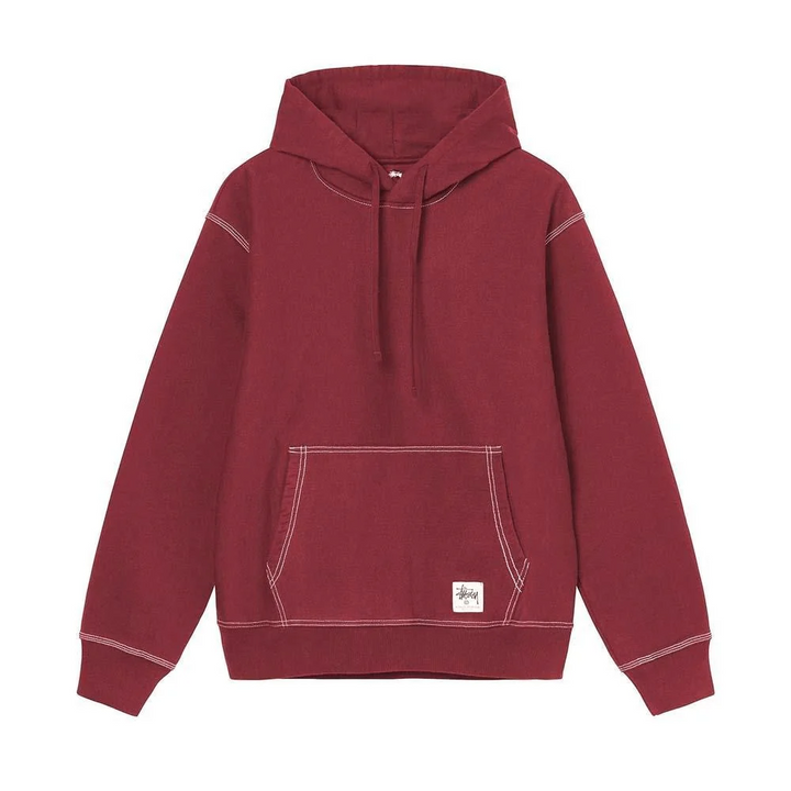 Stussy Contrast Stitch Label Hoodie Berry N-Hype sweatshirt.