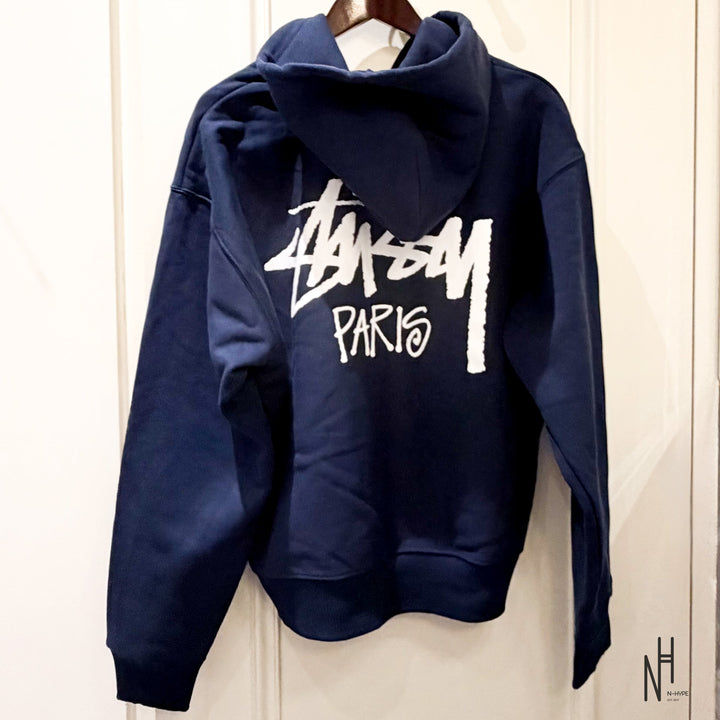 Stussy Paris Zip Hoodie Navy N-Hype zip-up sweatshirt Paris collection in navy blue.