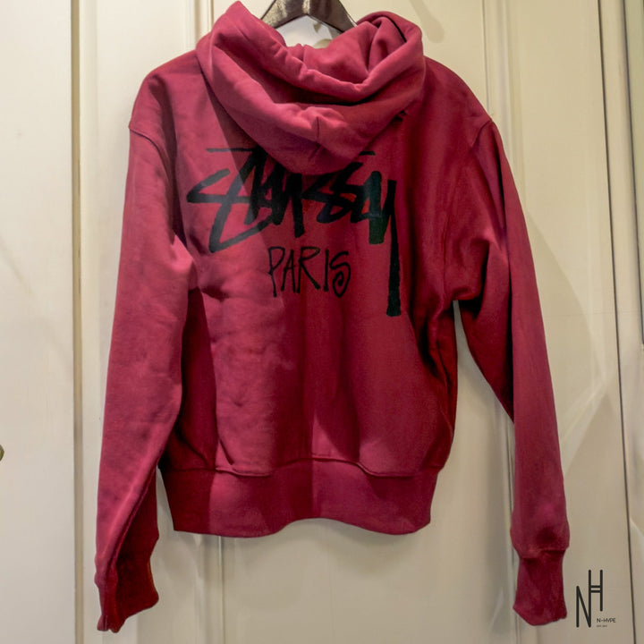 Stussy Paris Zip Hoodie Wine N-Hype sweatshirt men's red