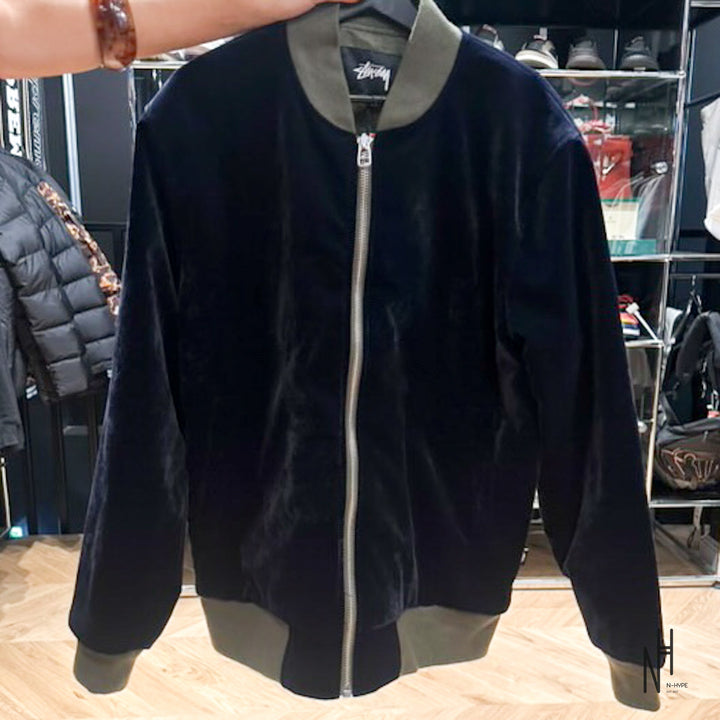 Stussy Velvet Bomber Navy jacket men's N-Hype.