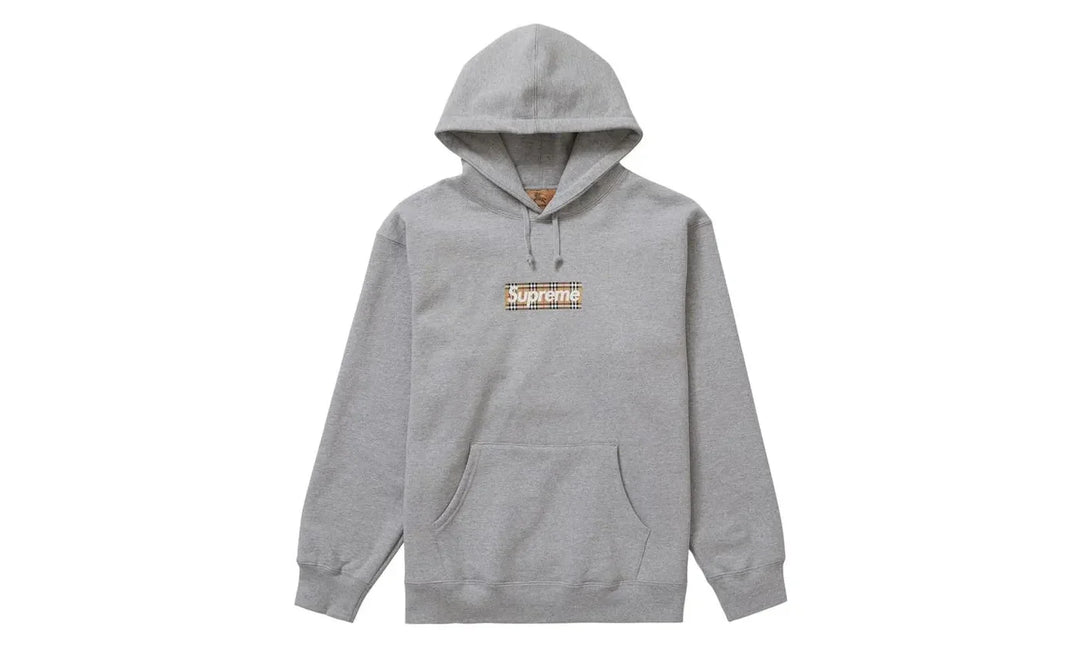 Supreme Burberry Box Logo Hooded Sweatshirt Heather Grey N-Hype.