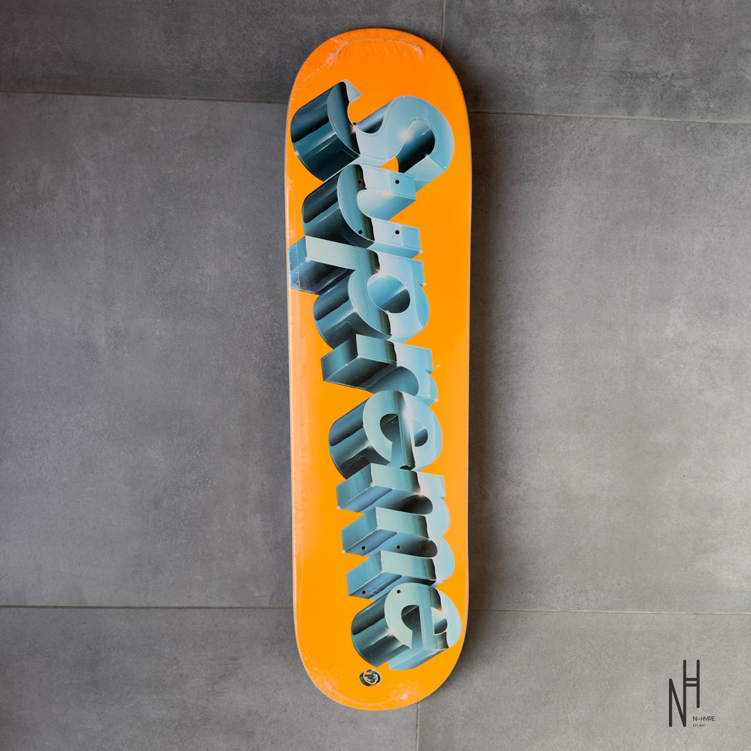Supreme Chrome Logo Skateboard Deck Orange N-Hype merchandise.