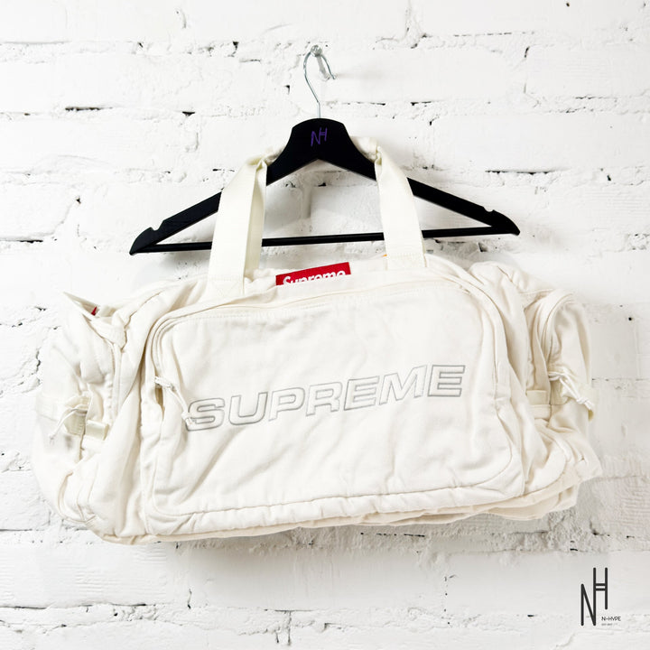 Supreme Denim Duffle Bag White N-Hype iconic streetwear accessory