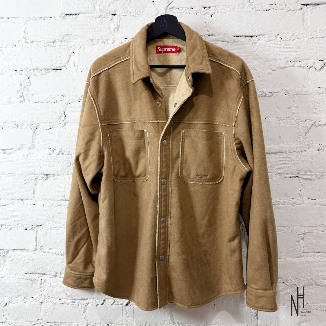Supreme Faux Suede Snap Shirt Tan N-Hype koszulka faux suede w kolorze brązowym