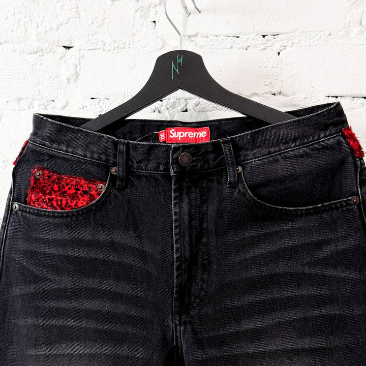 Supreme Leopard Faux Fur Loose Fit Jeans 'Washed Black' N-Hype Streetwear Jeans