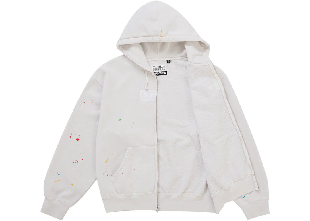 Supreme MM6 Maison Margiela Box Logo Zip Up Hooded Sweatshirt White - Biel - N-Hype