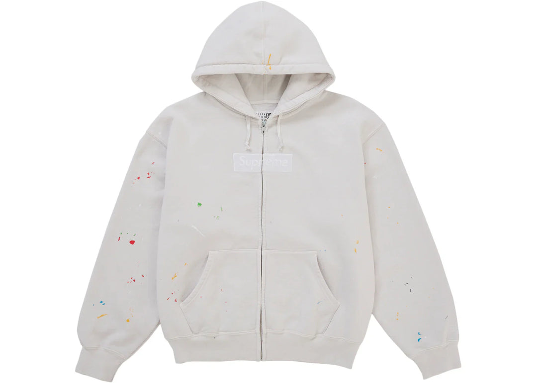 Supreme MM6 Maison Margiela Box Logo Zip Up Hooded Sweatshirt White - Biel - N-Hype