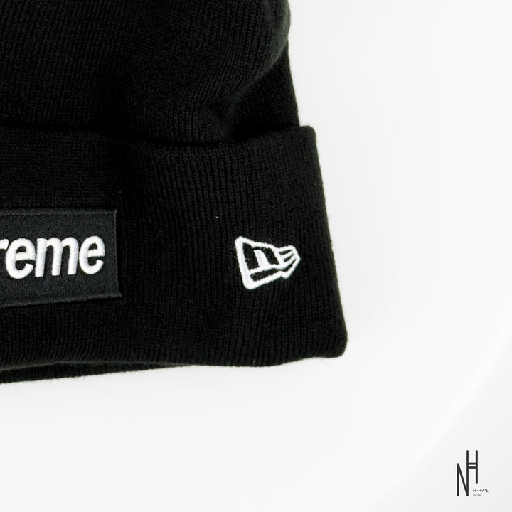 Supreme New Era Box Logo Beanie (FW25) Black N-Hype streetwear hat.