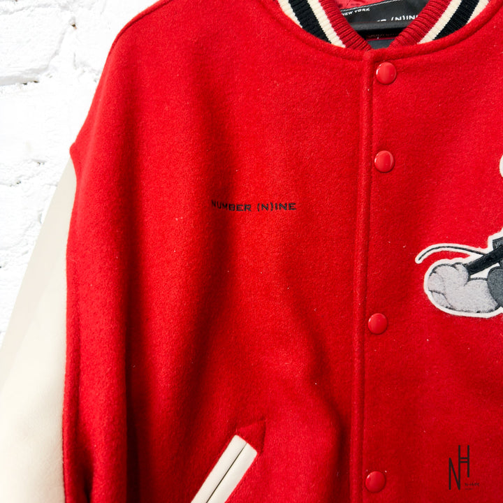 Supreme Number (N)ine Mickey Varsity Jacket Red N-Hype streetwear jacket red and white.