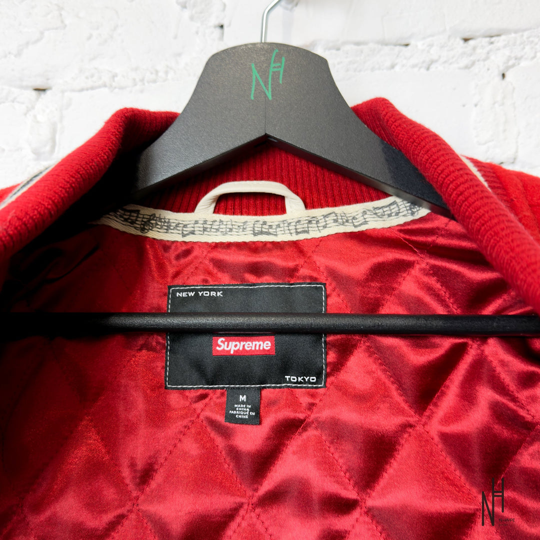 Supreme Number (N)ine Mickey Varsity Jacket Red N-Hype Streetwear Fashion.