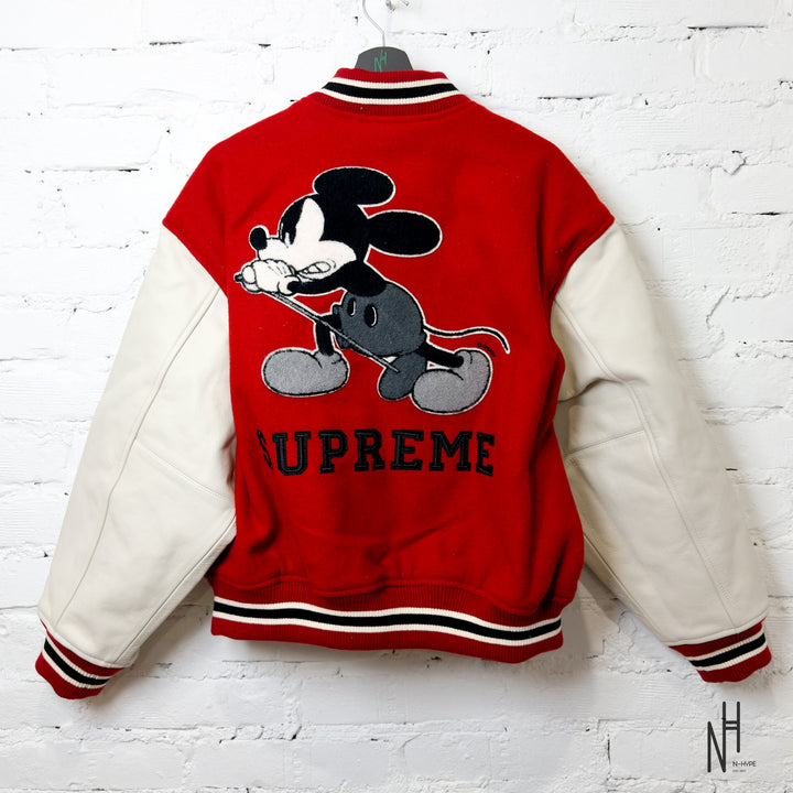 Supreme Number (N)ine Mickey Varsity Jacket Red N-Hype streetwear jacket.