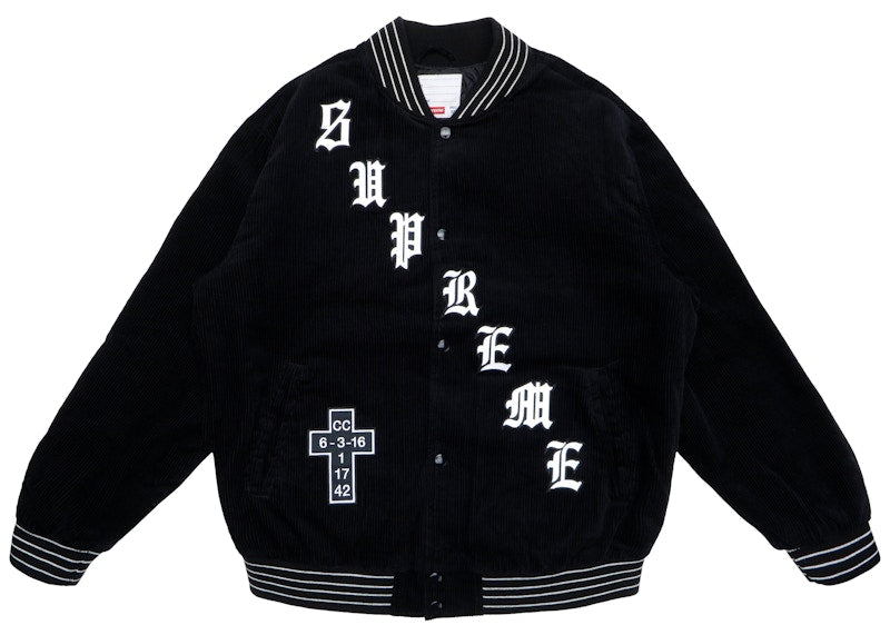 Supreme Old English Corduroy Varsity Jacket Black N-Hype