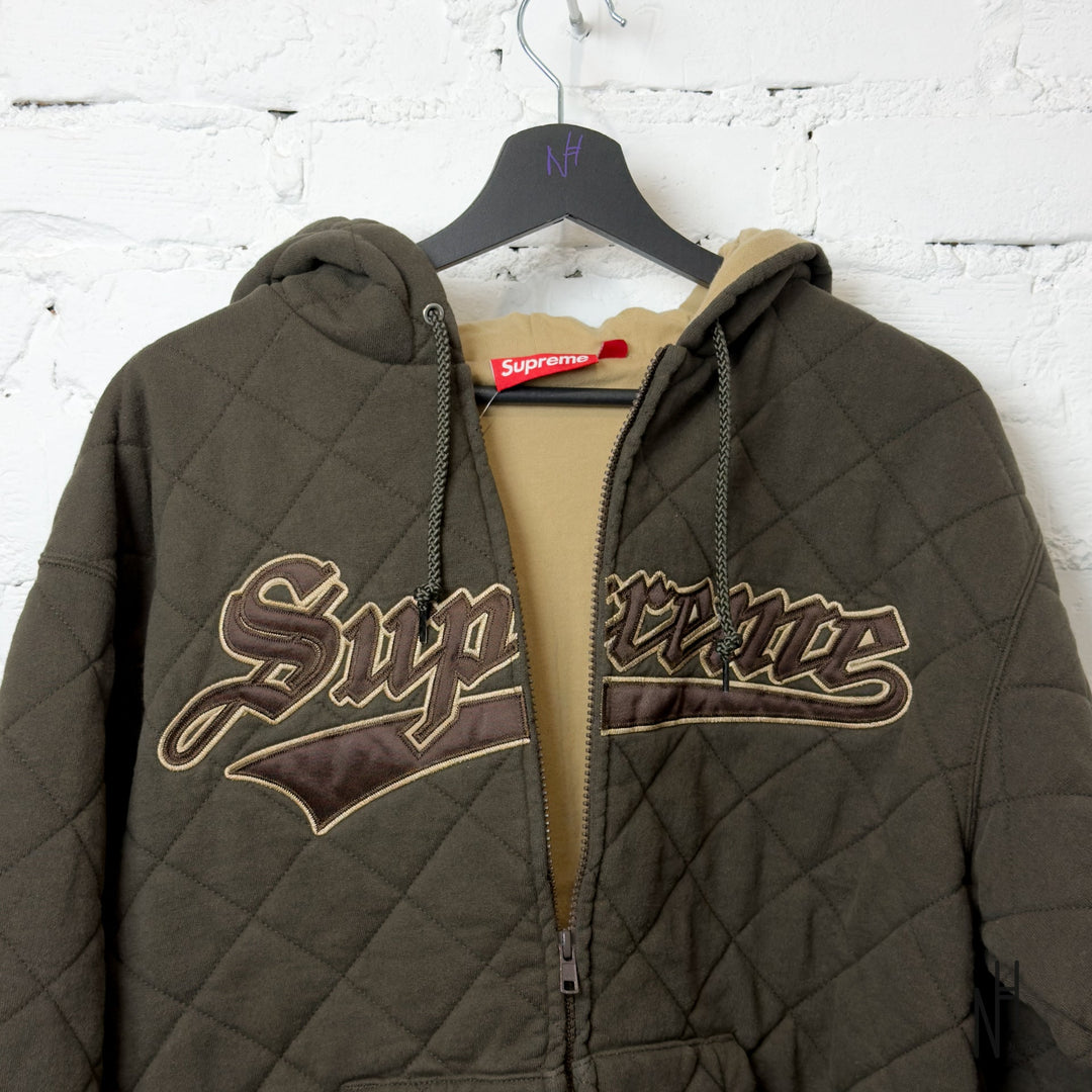 Supreme Quilted Zip Up Hooded Sweatshirt Dark Brown N-Hype