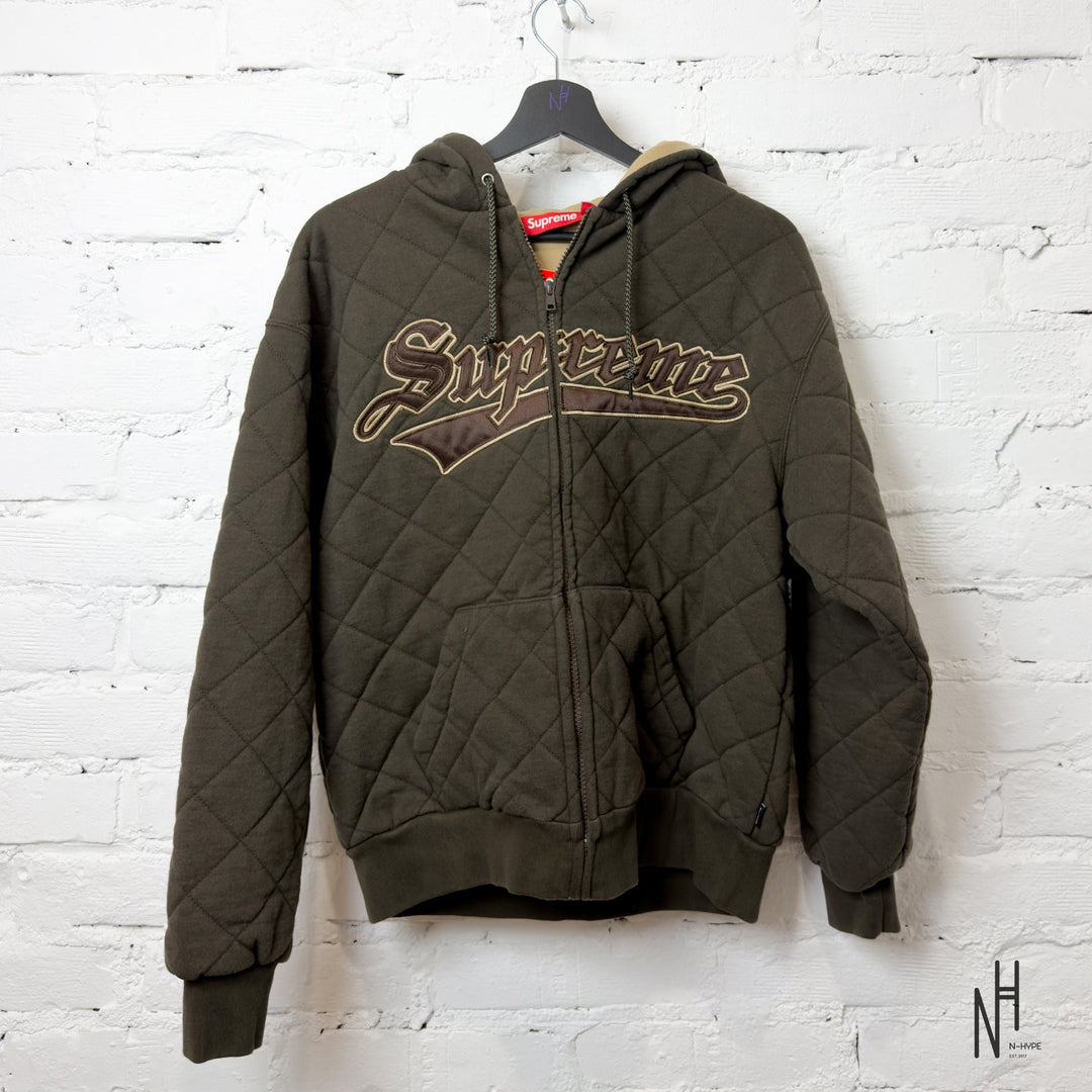 Supreme Quilted Zip Up Hooded Sweatshirt Dark Brown N-Hype.