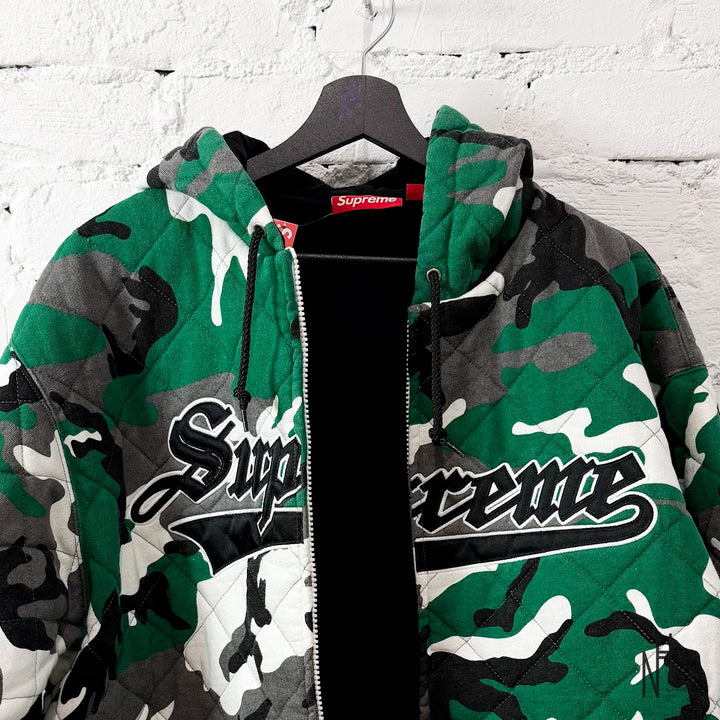 Supreme Quilted Zip Up Hooded Sweatshirt Green Camo N-Hype sweatshirt zip-up camo pattern.