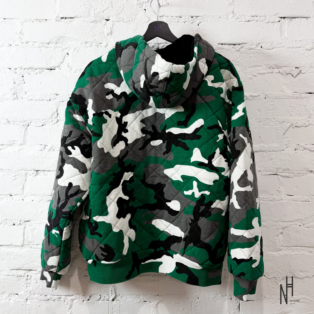 Supreme Quilted Zip Up Hooded Sweatshirt Green Camo N-Hype streetwear hoodie