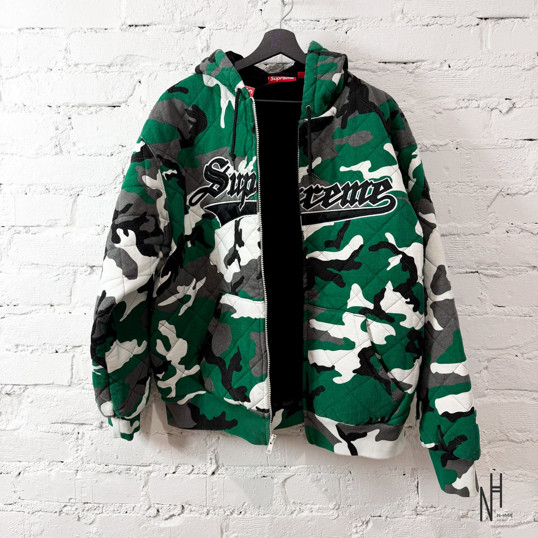 Supreme Quilted Zip Up Hooded Sweatshirt Green Camo N-Hype