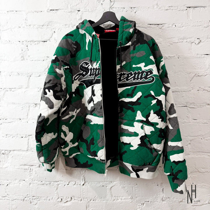 Supreme Quilted Zip Up Hooded Sweatshirt Green Camo N-Hype