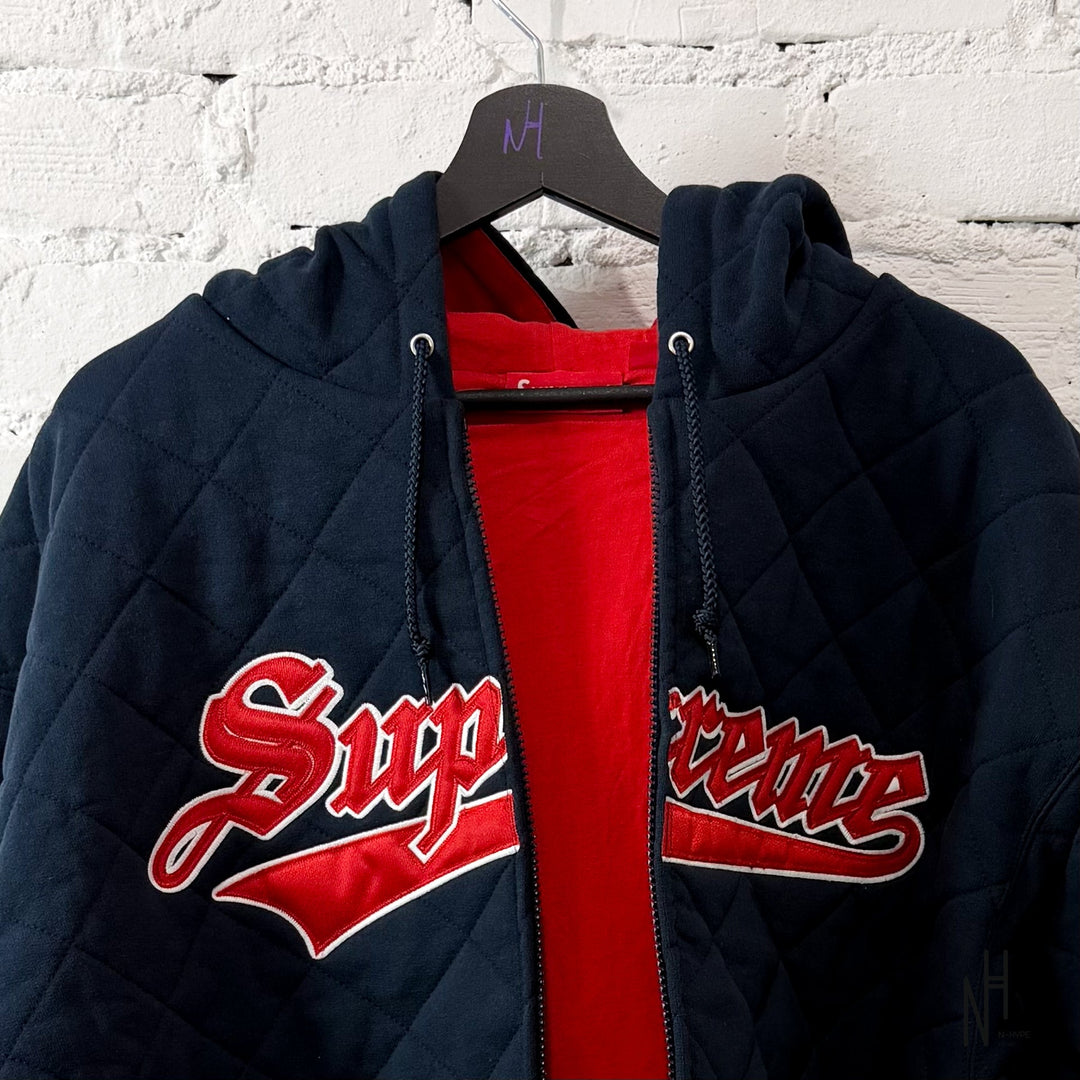 Supreme Quilted Zip Up Hooded Sweatshirt navy N-Hype.
