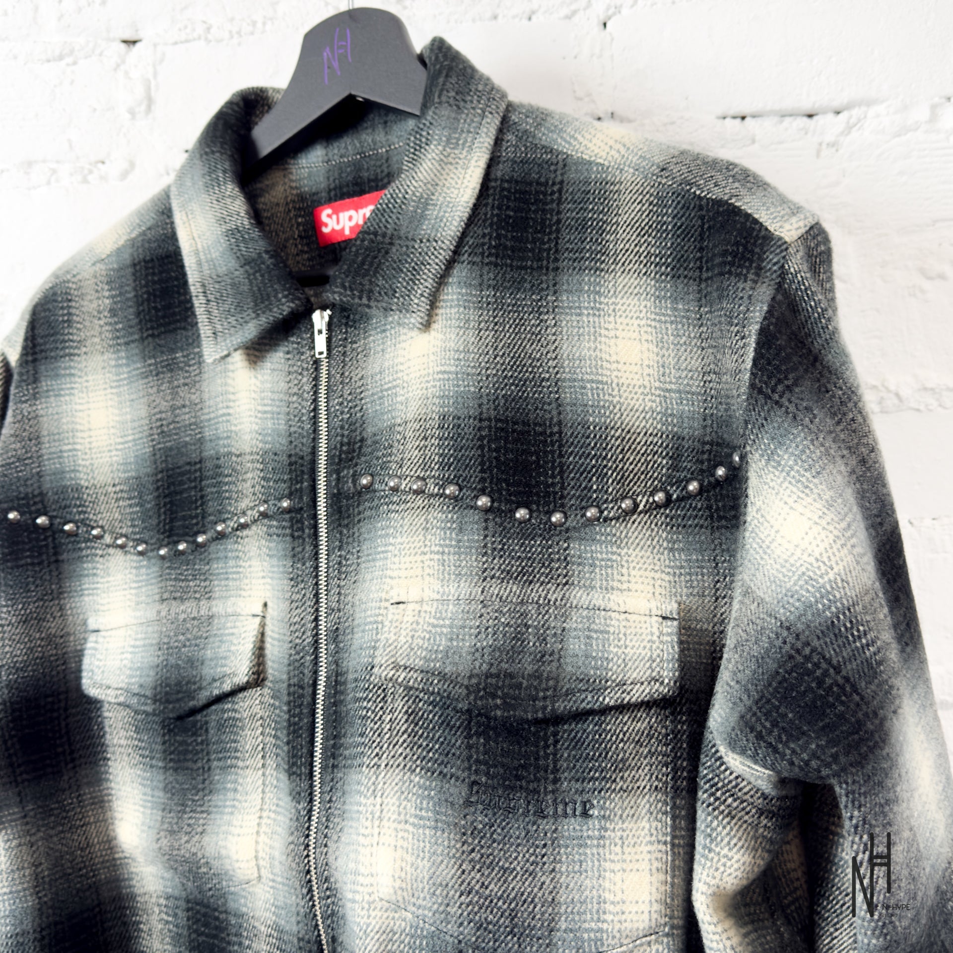 Supreme Studded Shadow Plaid Zip Up Shirt Black | N-Hype