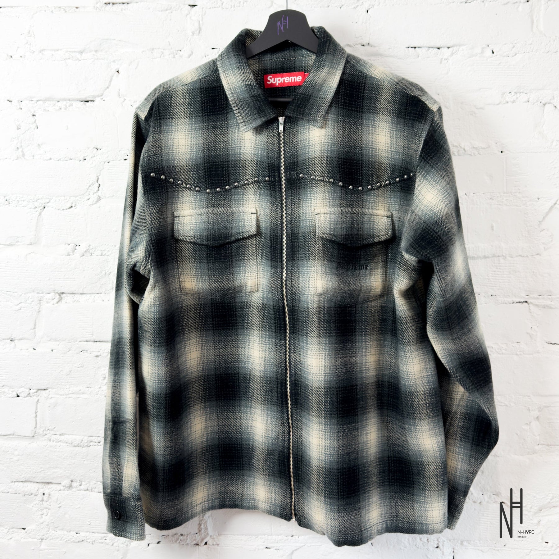 Supreme Studded Shadow Plaid Zip Up Shirt Black | N-Hype