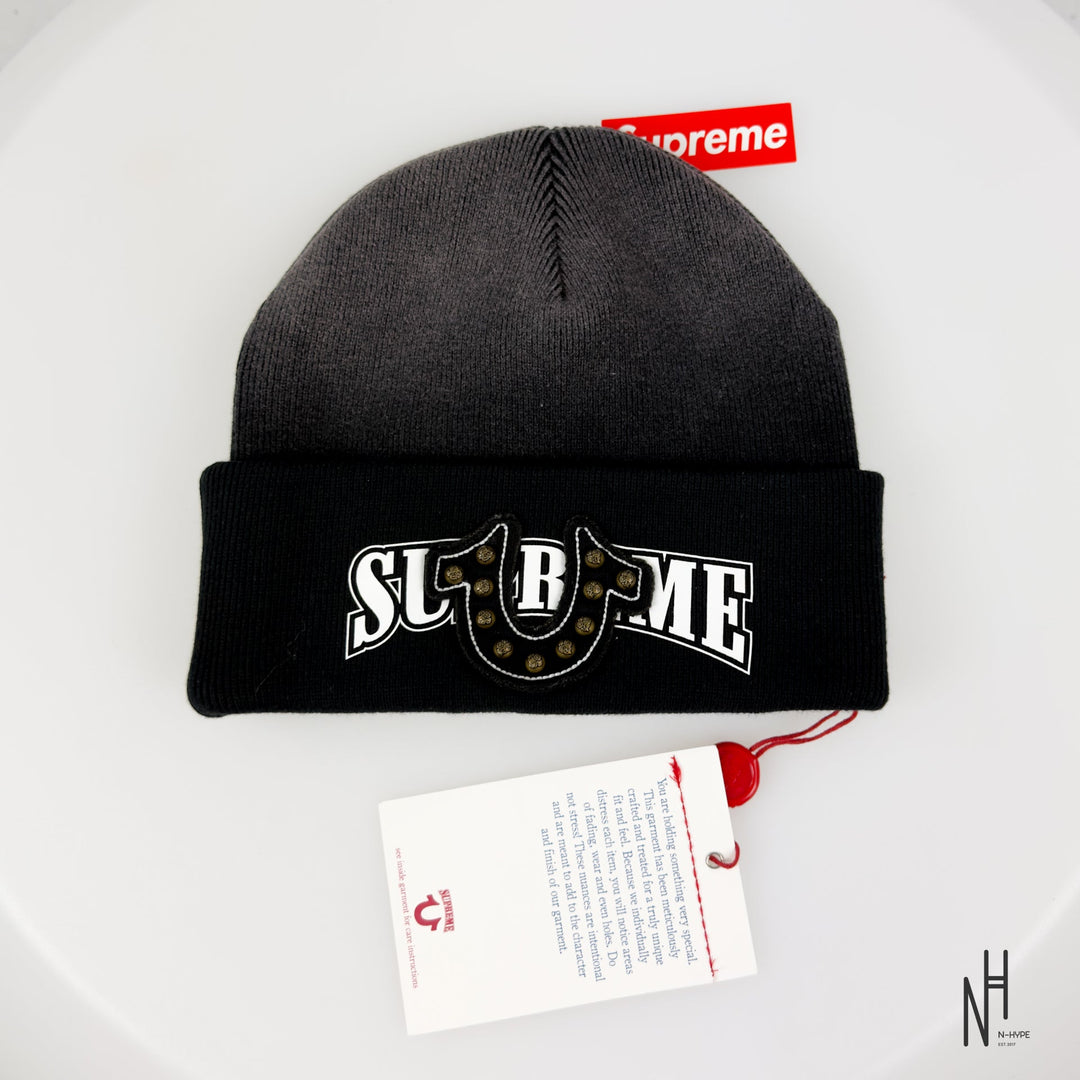 Supreme True Religion Beanie (FW25) Black N-Hype streetwear czapka.