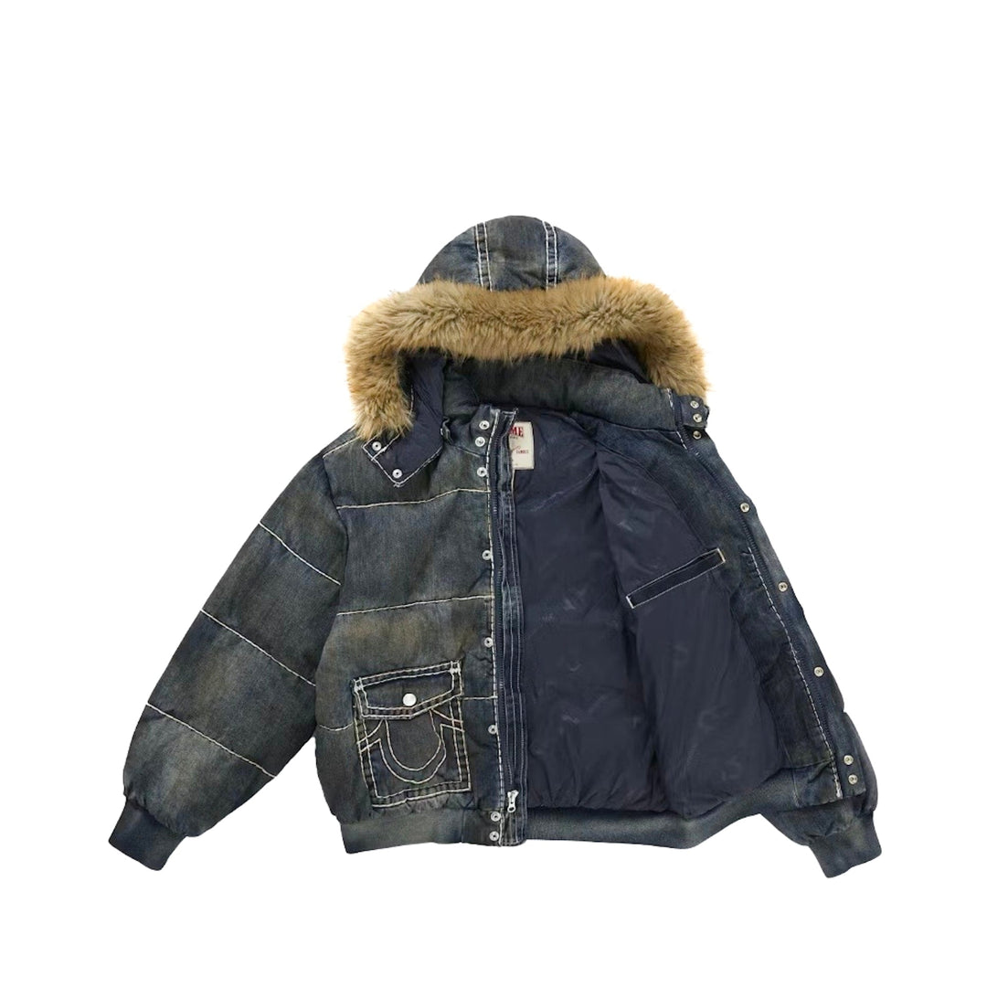 Supreme True Religion Puffer Jacket / Dirty Indigo N-Hype streetwear męska kurtka niebieska.
