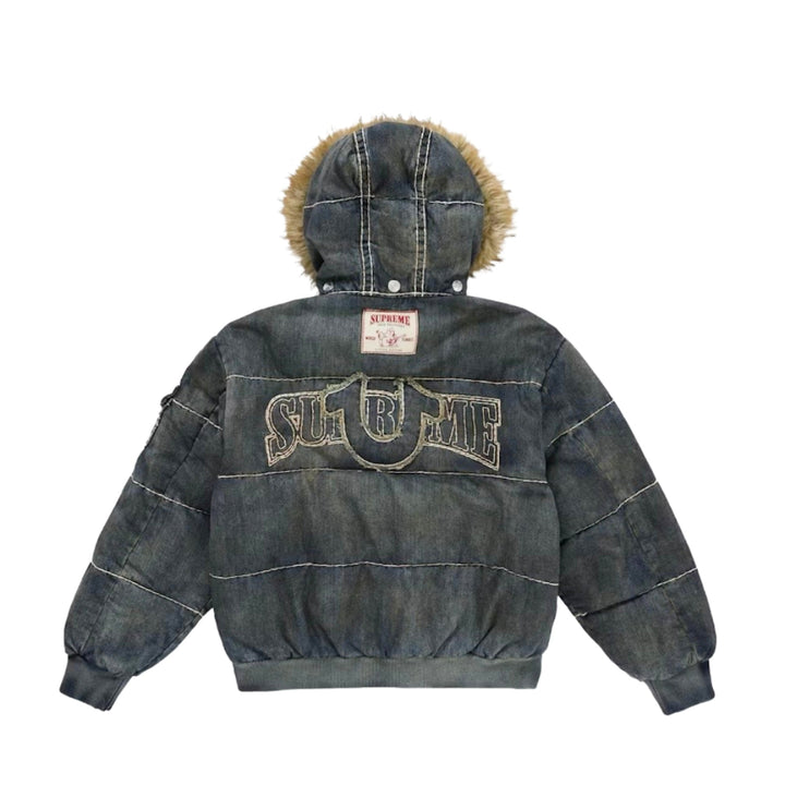 Supreme True Religion Puffer Jacket Dirty Indigo N-Hype streetwear fashion coat.