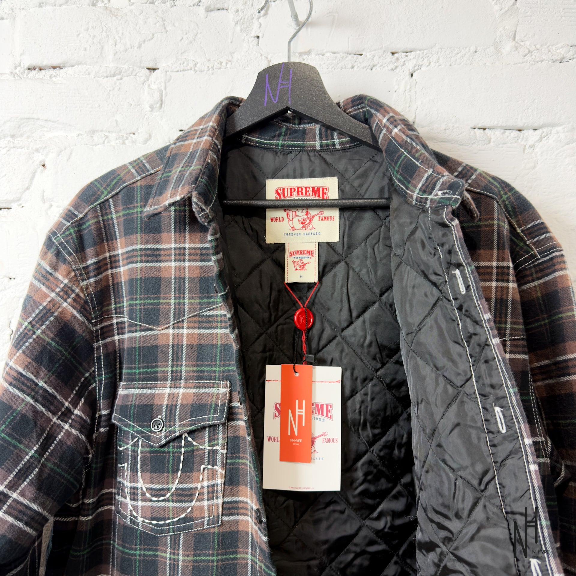 Supreme True Religion Quilted Lined Plaid Flannel Shirt Black