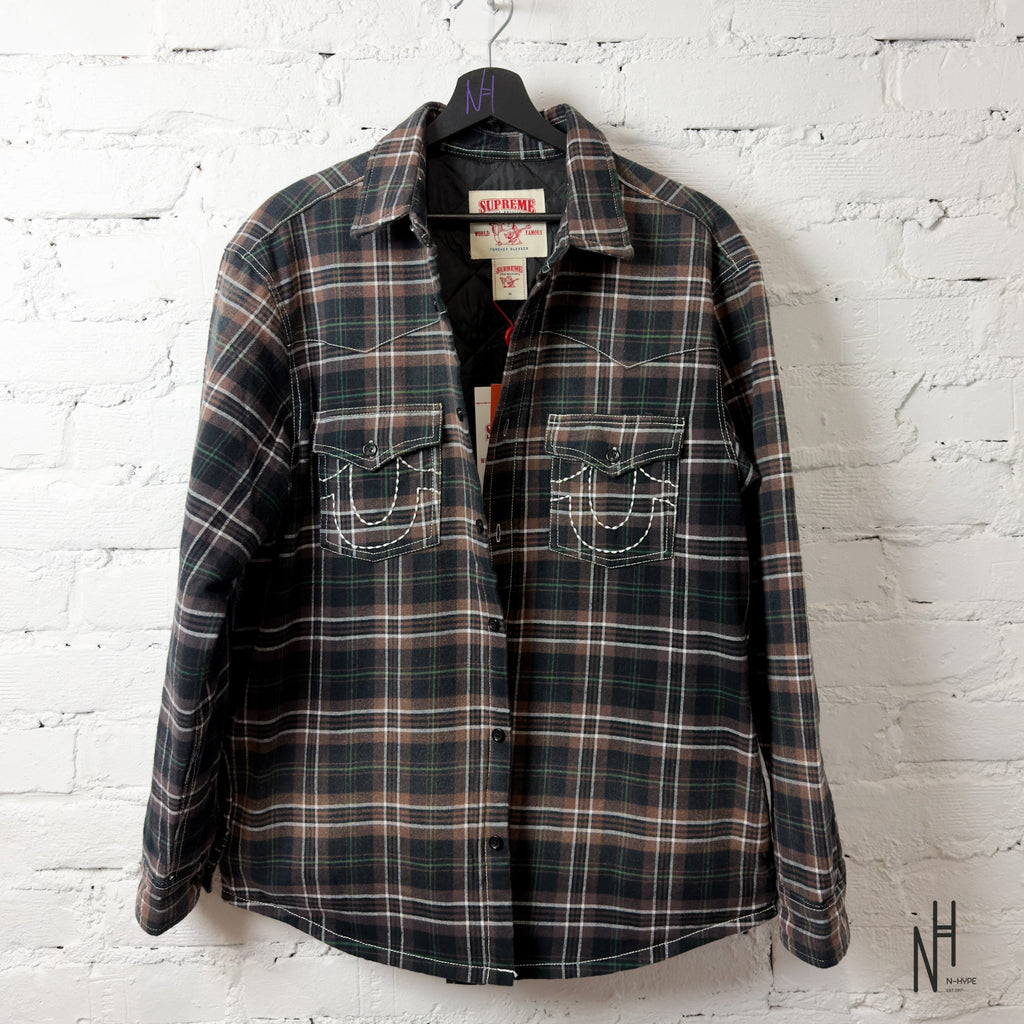 Supreme True Religion Quilted Lined Plaid Flannel Shirt Black Supreme True Religion Quilted Lined Plaid Flannel Shirt Black