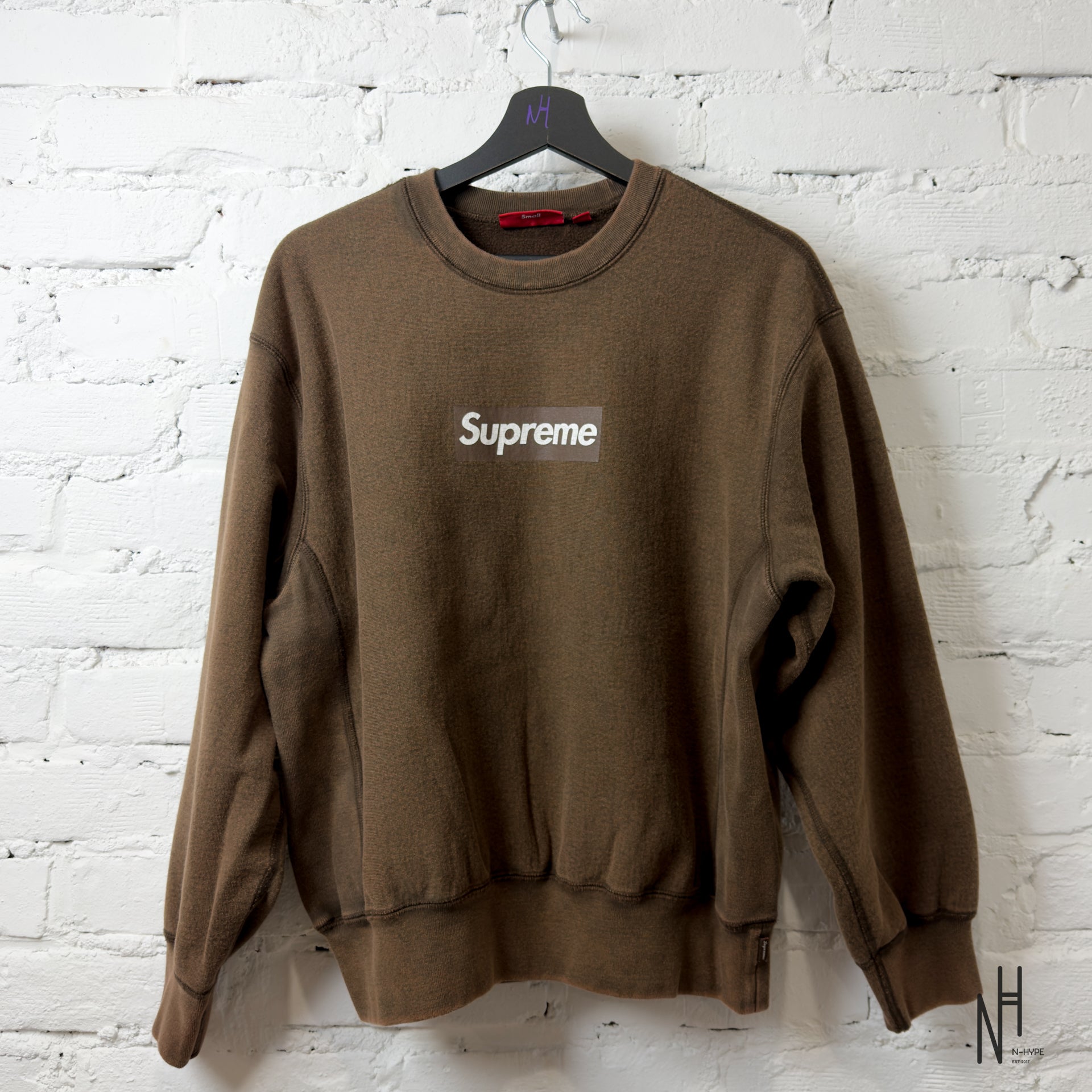 Supreme Washed Box Logo Crewneck Brown | N-Hype