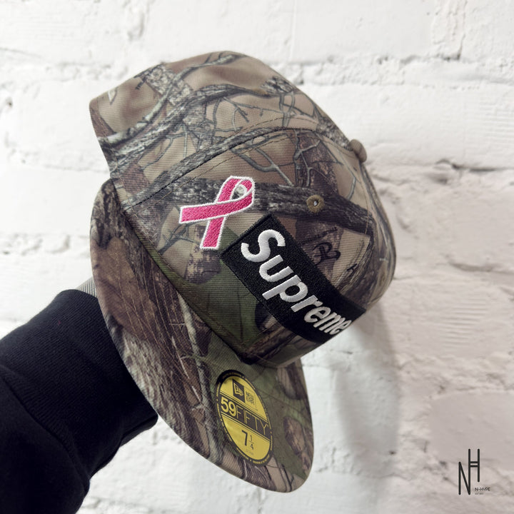 Supreme x New Era Breast Cancer Awareness Box Logo Fitted Hat Woodland Camo N-Hype.