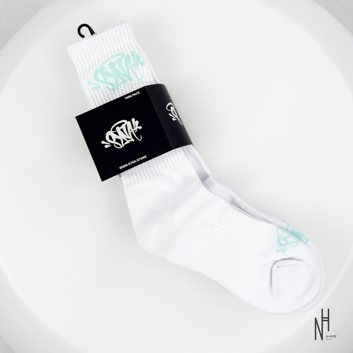 SynaWorld 2 Pack Socks White / Aruba Blue N-Hype streetwear sklep socks pack Adidas Yeezy Nike Jordan New Balance Supreme.