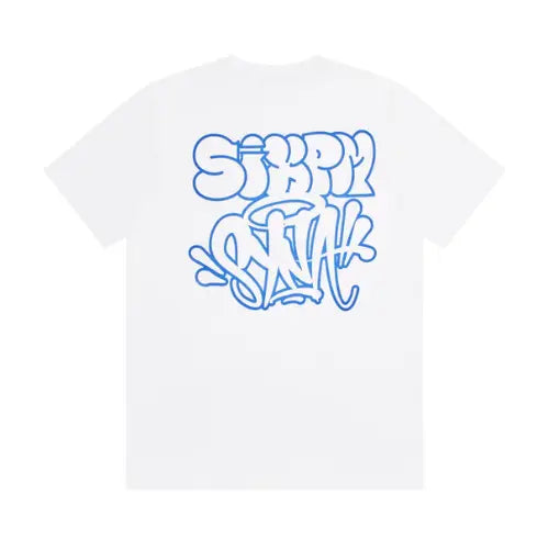 SynaWorld x 6PM x Central Cee Link Up Tee biała koszulka z niebieskimi elementami N-Hype.