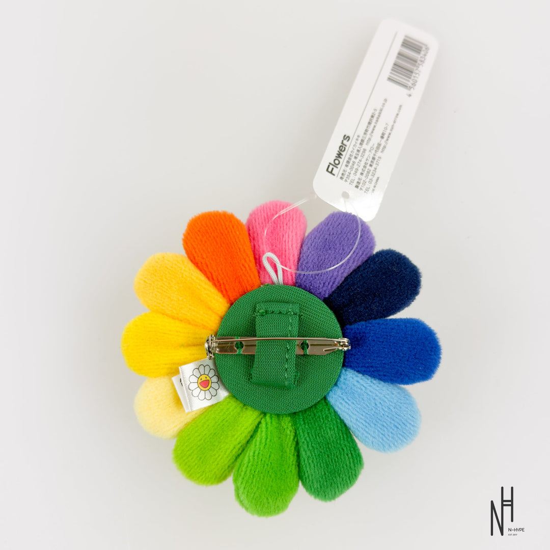Takashi Murakami Plush Flower Pin Keychain Rainbow & White N-Hype streetwear fashion accessory