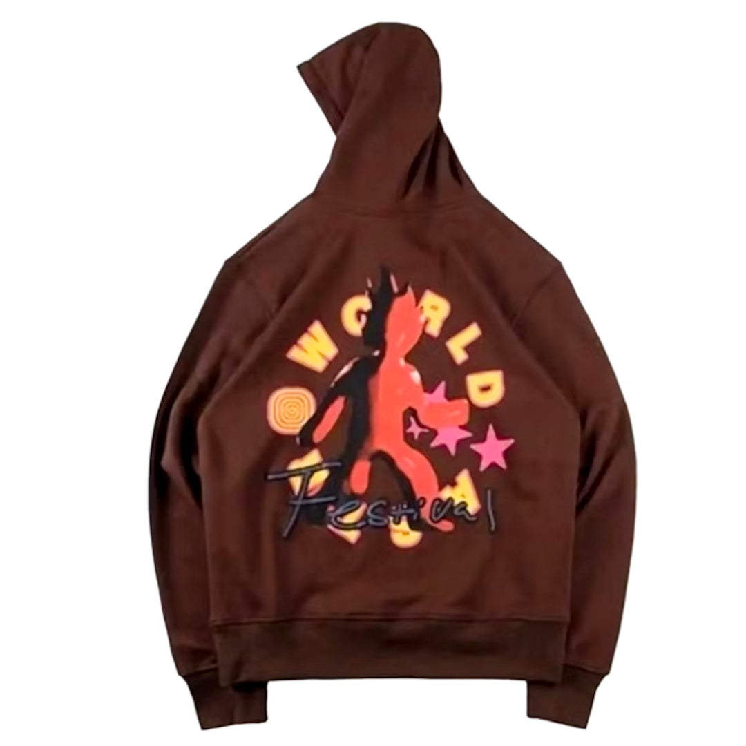 Travis Scott Astrofest Flame Guy Hoodie Brown N-Hype Sweatshirt.