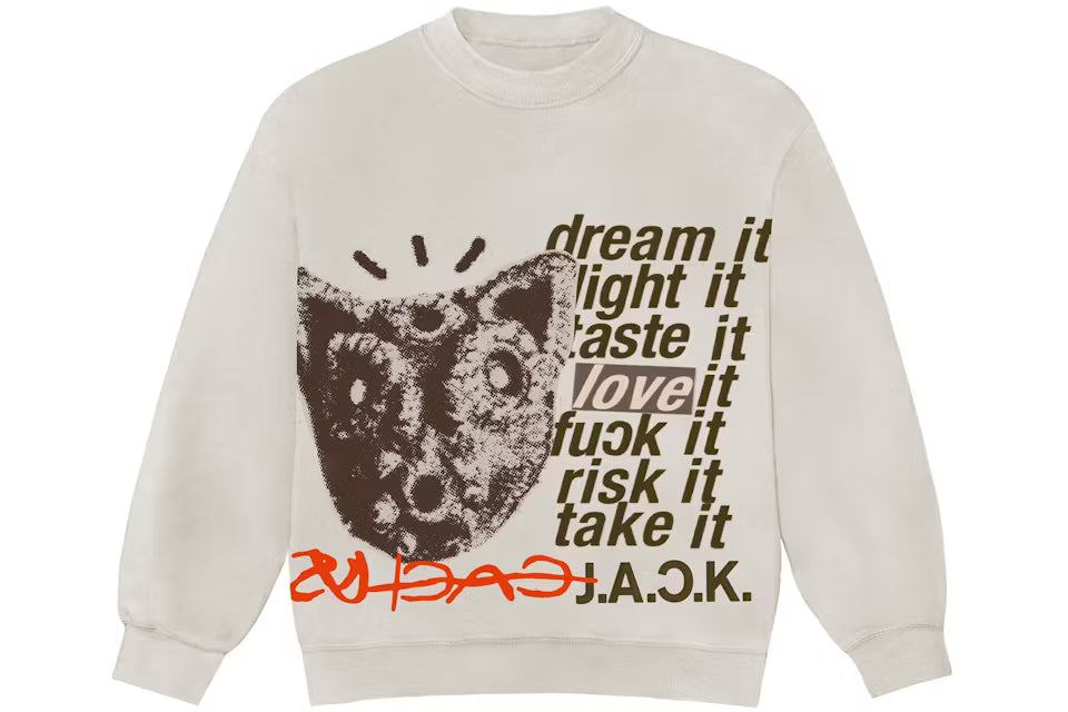 Travis Scott D.L.T.L.F.R.T. Crewneck Natural N-Hype iconic streetwear sweatshirt.