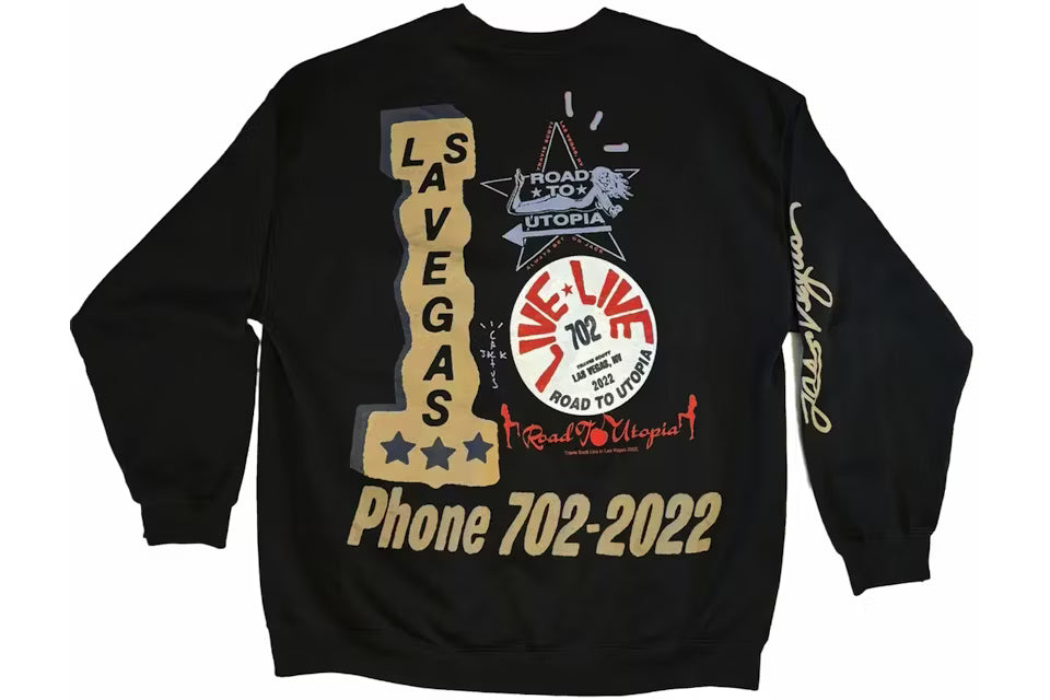 Travis Scott Road to Utopia Las Vegas Crewneck Black N-Hype koszulka męska rapper streetwear