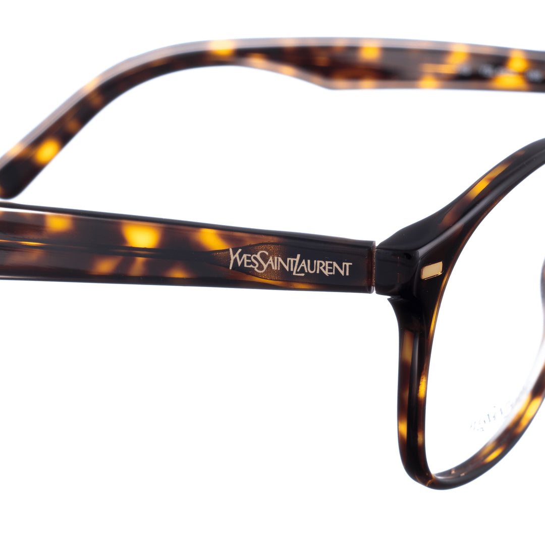 Yves Saint Laurent 00s Oversized Nerd Havana detal logo na zauszniku