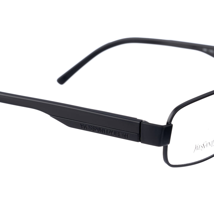 Yves Saint Laurent 90s Black Shiny & Matte Plastic detal boku z matowym i połyskującym wykończeniem
