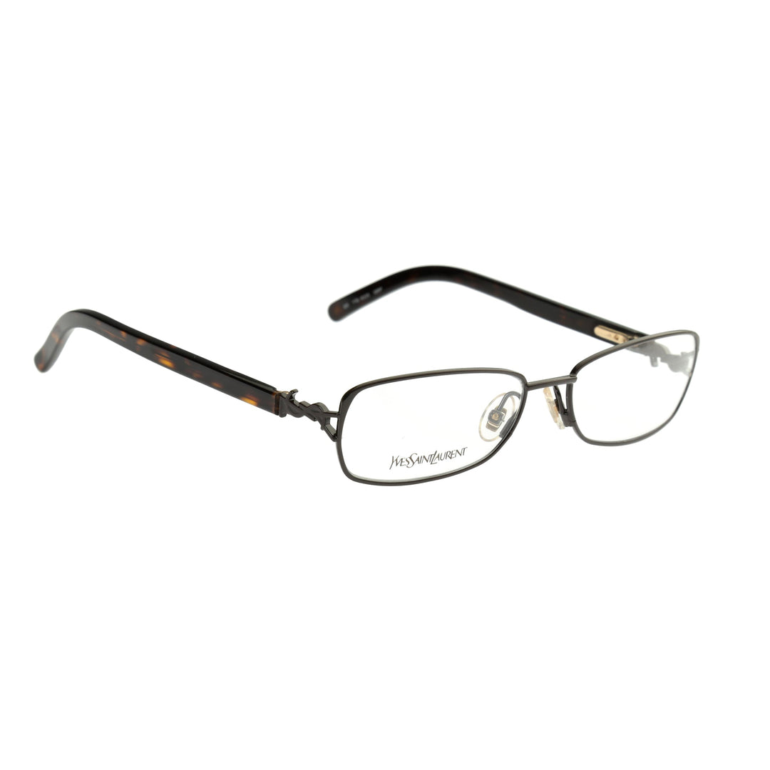 Yves Saint Laurent 90s Havana Brown Signature profil z logo na zauszniku