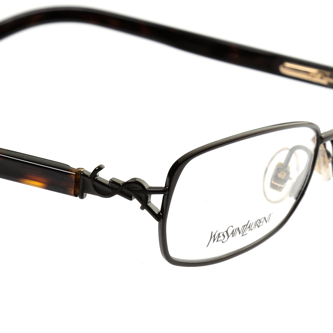 Yves Saint Laurent 90s Havana Brown Signature profil oprawek z detalem zawiasu