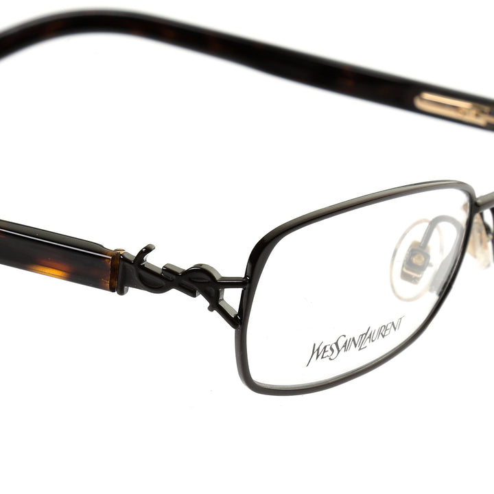 Yves Saint Laurent 90s Havana Brown Signature profil oprawek z detalem zawiasu